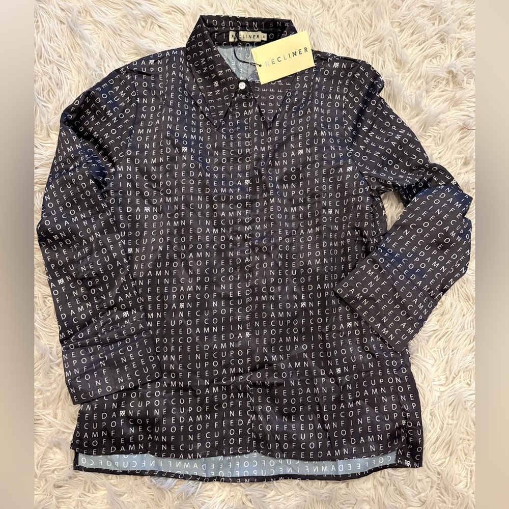 Recliner NYC Point Collar Shirt Crossword Sleep Top Shirt Size Med RARE NWT